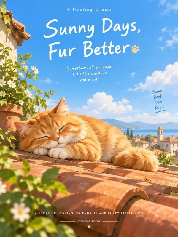 《猫在屋顶晒太阳》短剧封面 - 番茄剧场萌宠陪伴治愈短剧